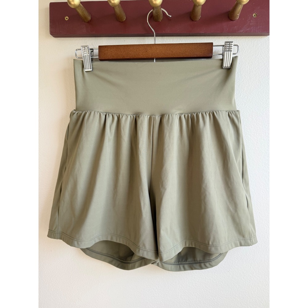 Halara Women High Waisted Active Shorts Olive Green Back Pocket Size M